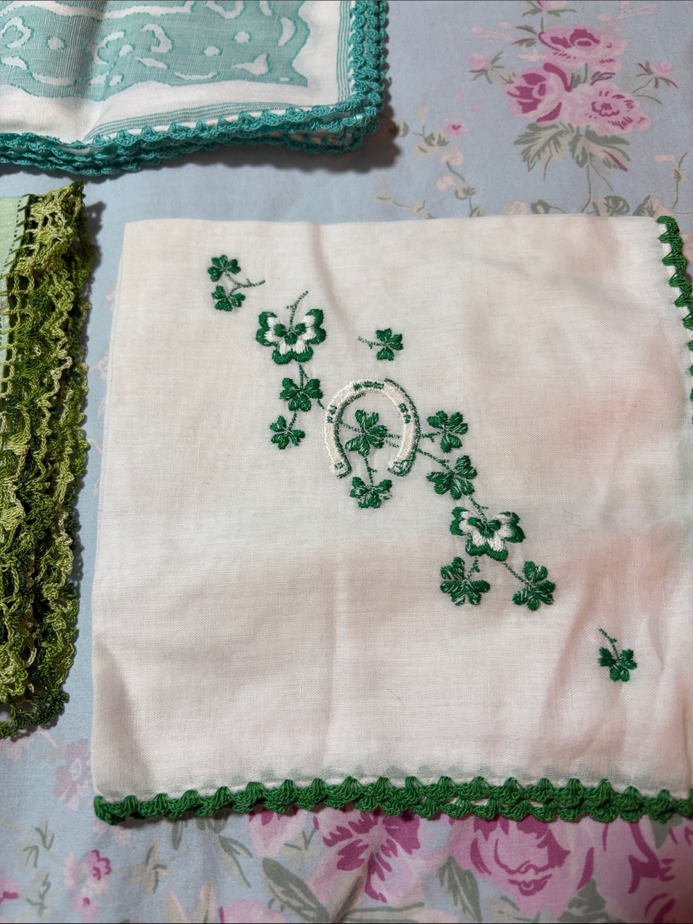 Vintage Green Embroidered Women’s Handkerchief - Green